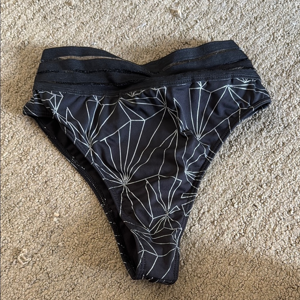 Black High-Waisted Rave Bottoms with Flashy Geometric Pattern